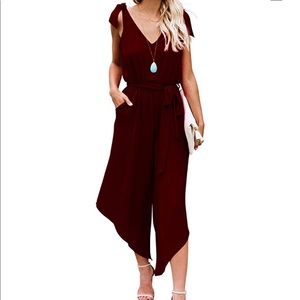 Belongsci tie sleeve wide leg jumpsuit